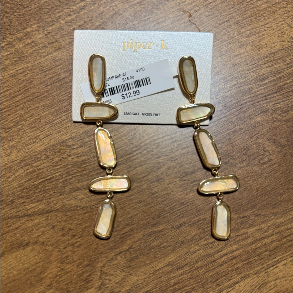 Piper Cream and Gold Modern Dangle Earrings
